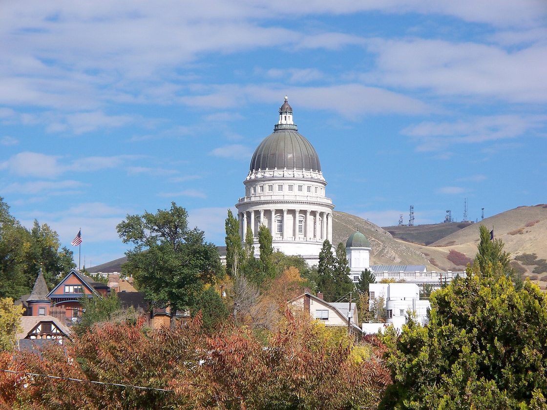 Utah State Capitol dome seen from a distance